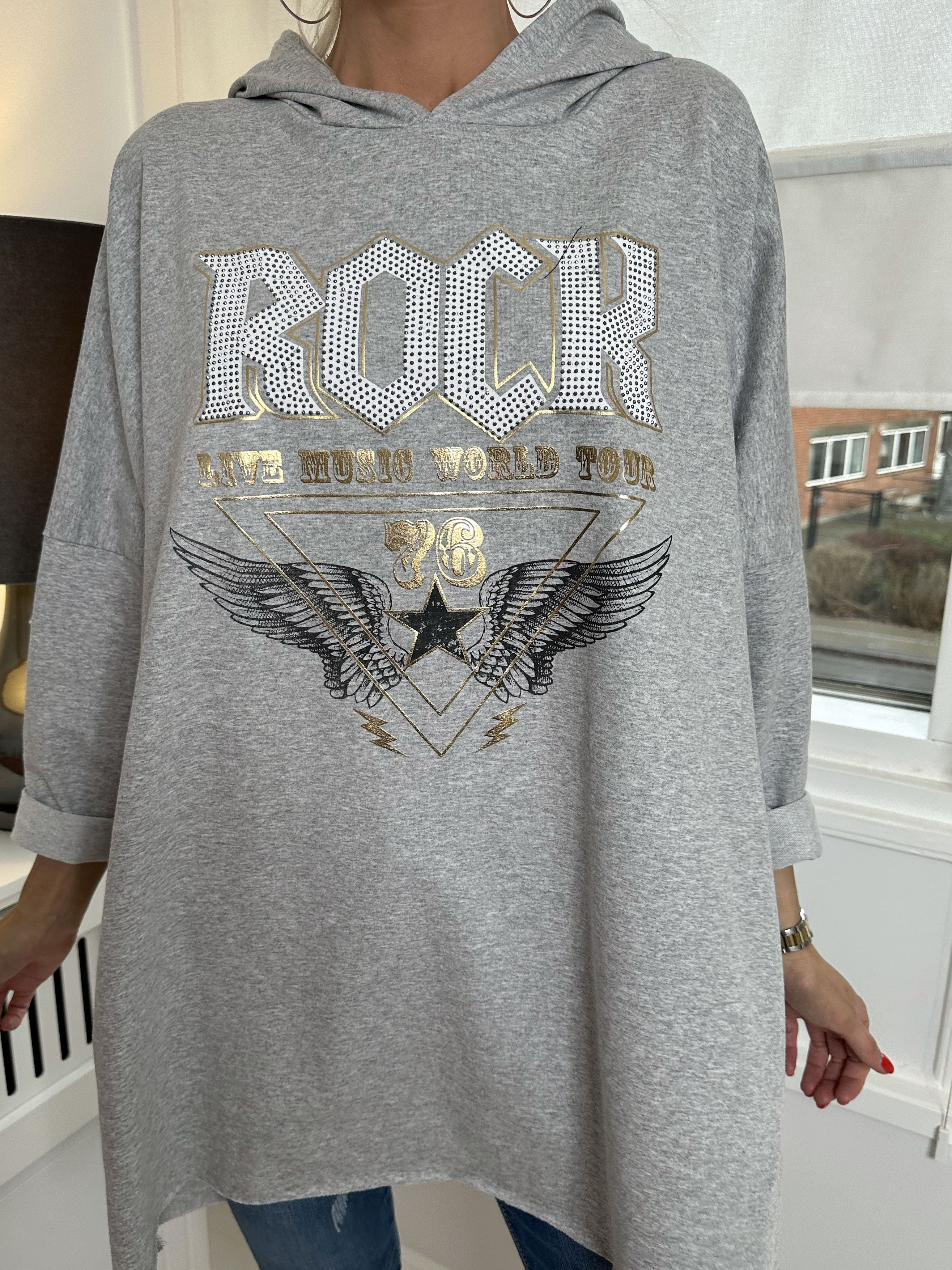 Rock - Cool hoodie kjole med tekst